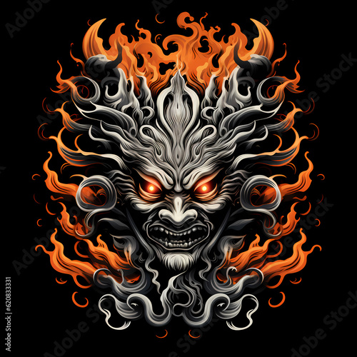 Noh Mask tattoo design dark art illustration isolated on black