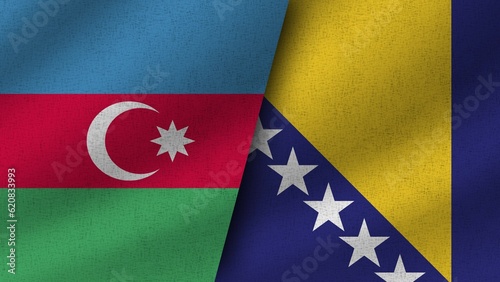 Bosnia and Herzegovina and Austria Realistic Two Flags Together, 3D Illustration