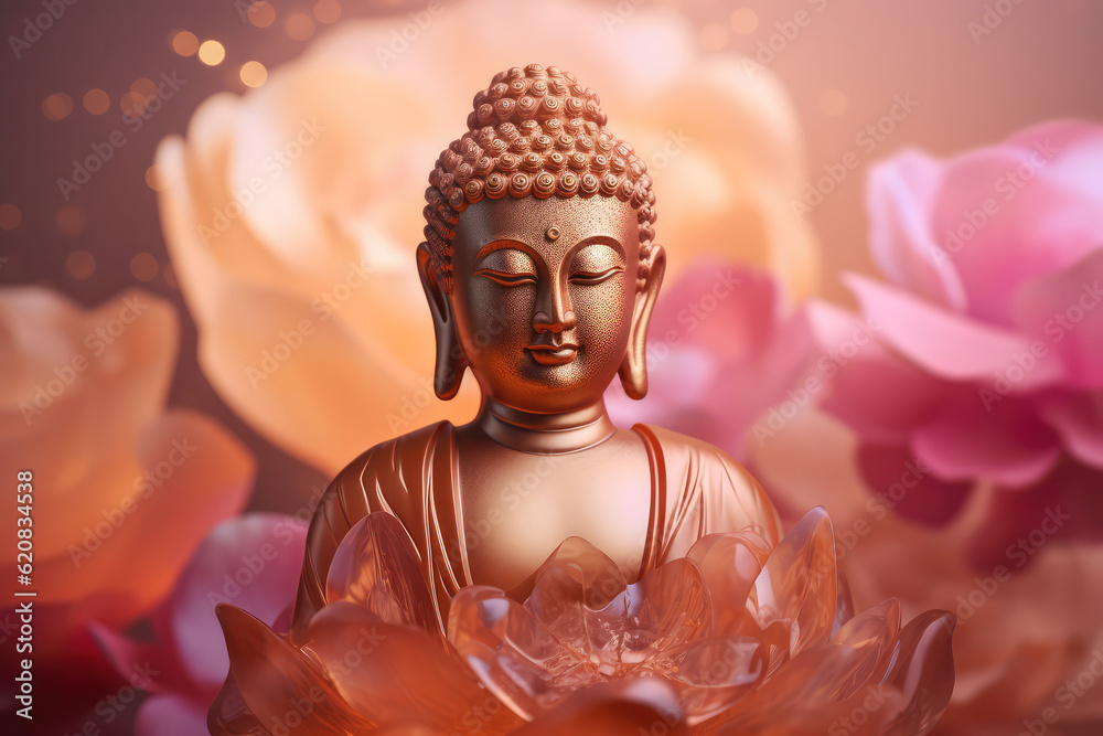 glowing buddha and Beautiful abstract flower lotuses, generative AI