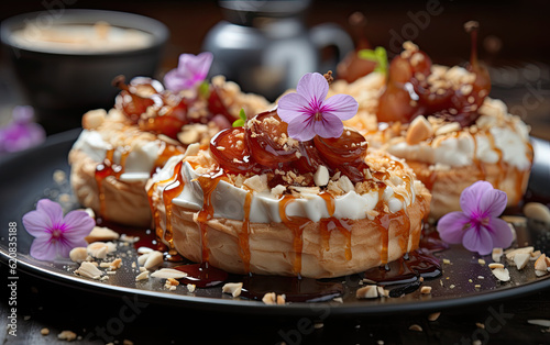 Cream walnut tarts with pear blossoms  culinaryphotography