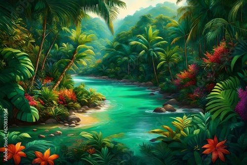 a tropical paradise where lush jungle meets pristine shoreline
