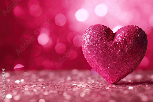Valentine's day concept with pink heart on pink background with bokeh. Valentine's day background