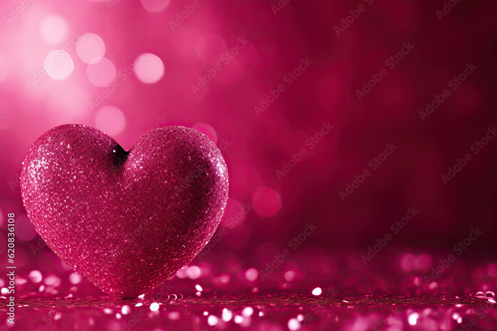 Valentine's day concept with pink heart on pink background with bokeh. Valentine's day background