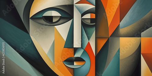 Abstract human face painting, digital artwork, Generative AI photo