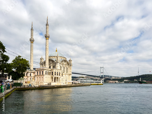 Ortakoy Mosque and Bosphorus bridge in Istanbul Turkey