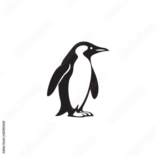 Penguin vector icon logo cartoon character fish salmon illustration doodle. Black and white 