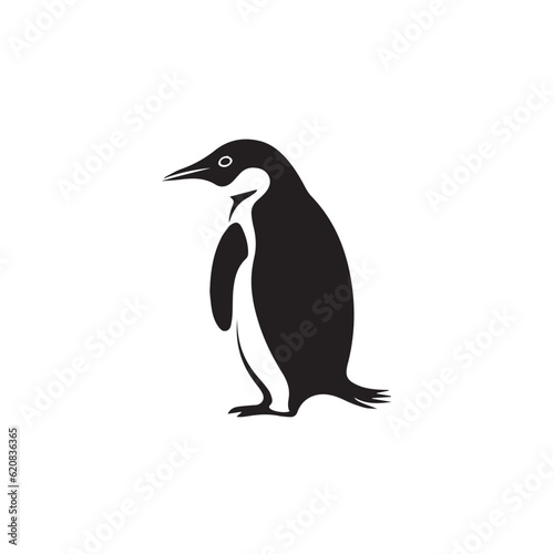 Penguin vector icon logo cartoon character fish salmon illustration doodle. Black and white 