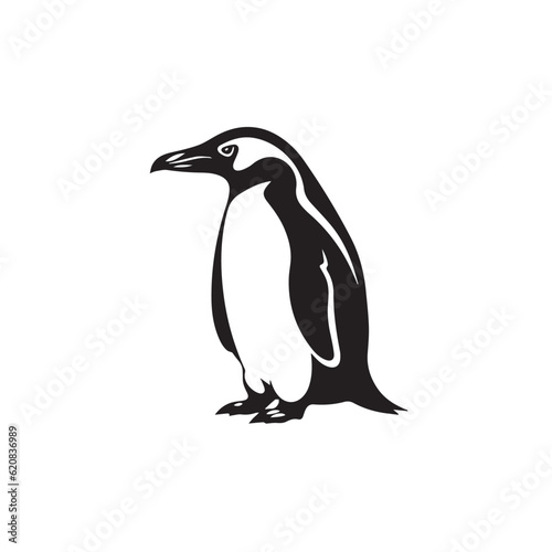 Penguin vector icon logo cartoon character fish salmon illustration doodle. Black and white 