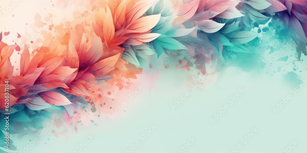 beautiful abstract teal pink orange watercolor floral design background banner copy space