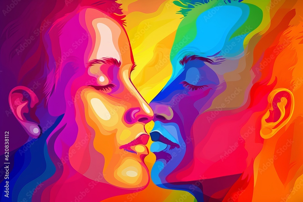 two man kissing, Vibrant Celebration of Love, Colorful Silhouette of Two Men Kissing with Pride Rainbow in the Background two man kissing, Vibrant Celebration of Love, Colorful Silhouette of Two Men Kissing with Pride Rainbow in the Background