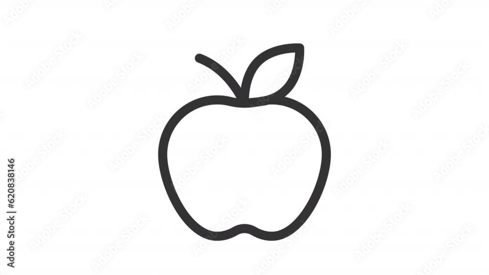 Apple animated icon. Garden fruit line animation. Bouncing motion. Healthy nutrition. Kid food. School lunch. Black illustration on white background. HD video with alpha channel. Motion graphic Apple animated icon. Garden fruit line animation. Bouncing motion. Healthy nutrition. Kid food. School lunch. Black illustration on white background. HD video with alpha channel. Motion graphic