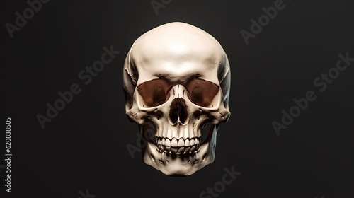 A human skull is starkly presented against a minimalistic background, creating a striking image that evokes both science and aesthetic appeal. Generative AI