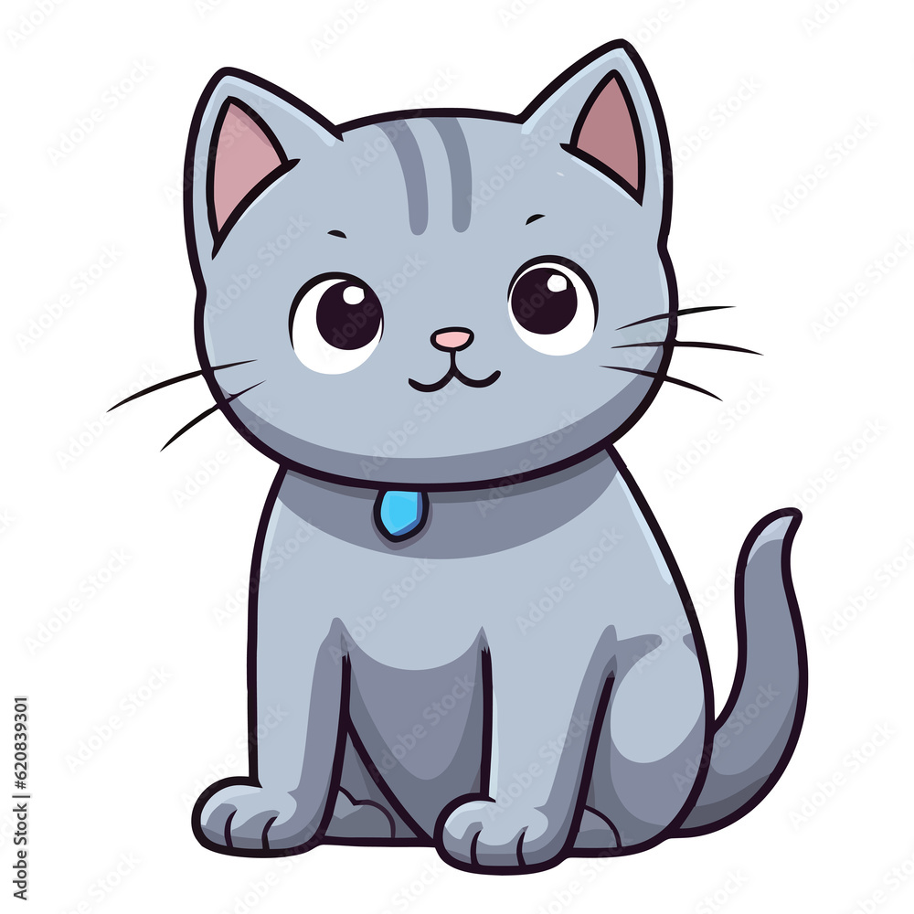Charming Russian Blue Cat in a Delightful 2D Illustration with Endearing Appea Charming Russian Blue Cat in a Delightful 2D Illustration with Endearing Appea