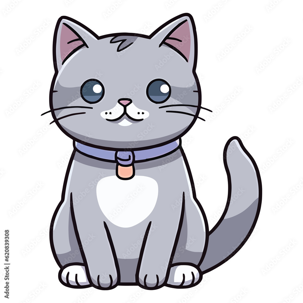 Charming Russian Blue Cat in a Delightful 2D Illustration with Endearing Appea Charming Russian Blue Cat in a Delightful 2D Illustration with Endearing Appea