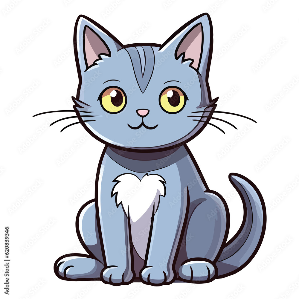 Charming Russian Blue Cat in a Delightful 2D Illustration with Endearing Appea