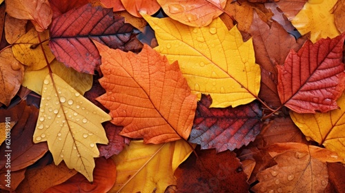 Fallen Autumn Leaves Background.  Happy Autumn Concept. Generative Ai