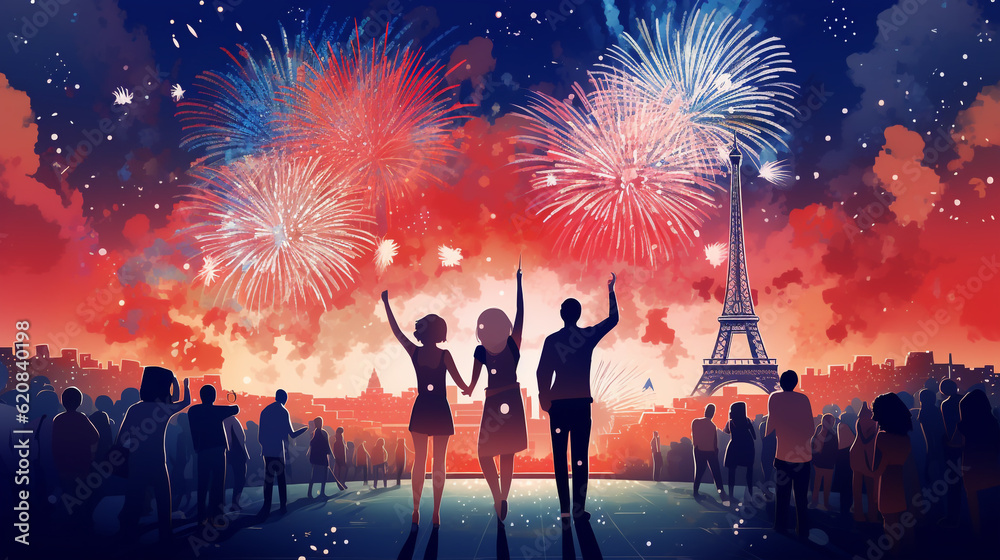 Feux d'artifice de la fête nationale française du 14 juillet à Paris devant la tour Eiffel Feux d'artifice de la fête nationale française du 14 juillet à Paris devant la tour Eiffel