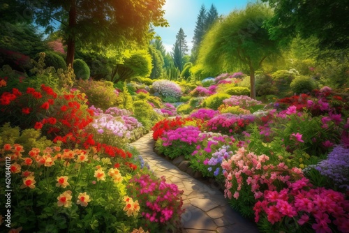 Paradise garden flowers beauty. Generate Ai photo