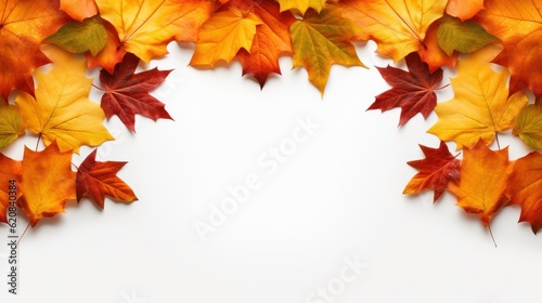 Autumn Leaves with Copy Space on White Background., Happy Autumn Concept. Generative Ai