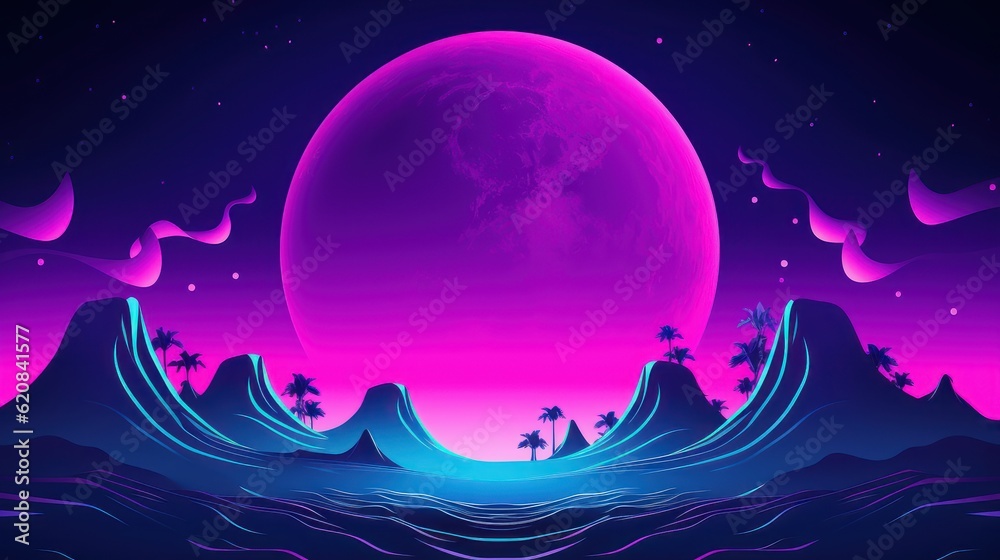 Retro futuristic 1980s Style background, Retro Wave Music Festival. Generative Ai Retro futuristic 1980s Style background, Retro Wave Music Festival. Generative Ai
