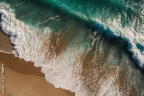 Sandy beach wave topview. Generate Ai