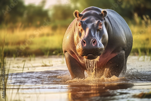 Hippopotamus in nature, national geography, Wide life animals. AI Generated.