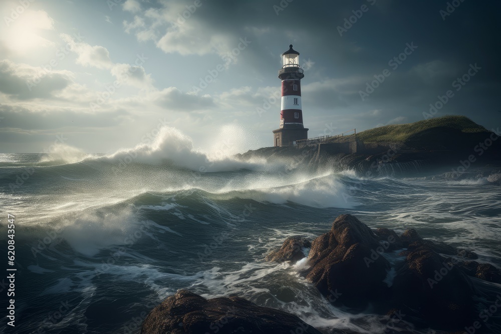 Sea lighthouse photo. Generate Ai