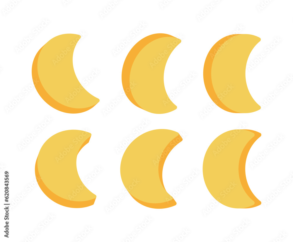 A set of illustrations made with 3D shapes of the moon at various angles. A set of illustrations made with 3D shapes of the moon at various angles.