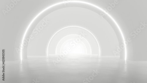 Fototapeta Naklejka Na Ścianę i Meble -  3d rendering of white abstract sci-fi tunnel, Futuristic spaceship corridor.
