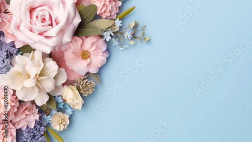 Wedding flower frame on blue pastel background  © AhmadSoleh