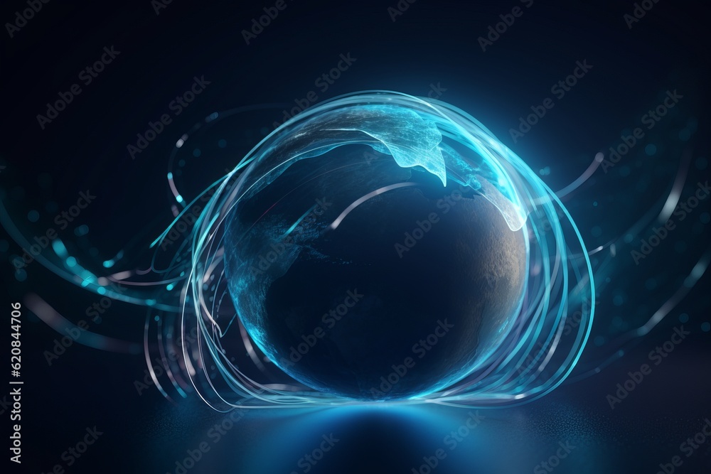 blue planet earth with space, Connected World: Majestic Network Paths Unite in Sky-Blue and Blue, Illuminating Human Connections in a Global Study Place
