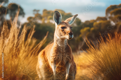 Kangaroos in nature, national geography, Wide life animals. AI Generated.