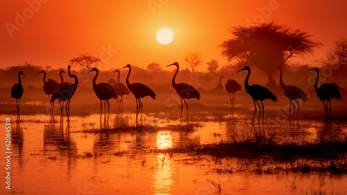 Sunset in Africa with animals silhouette © AhmadSoleh