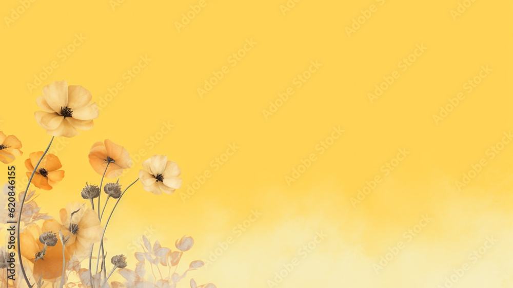 Naklejka premium Flower frame with yellow pastel background