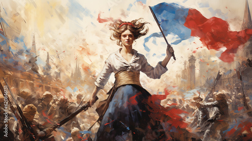 Fényképezés Marianne, liberté guidant le peuple, révolution française, bleu blanc rouge