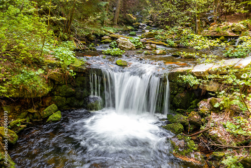 Cascade waterfall in summer Jeseniky forest  Czechia
