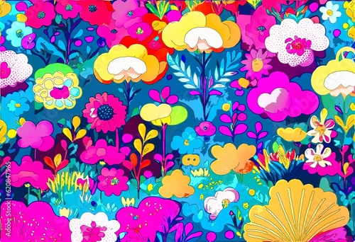 Seamless pattern with colorful flowers. Vector illustration for your design 