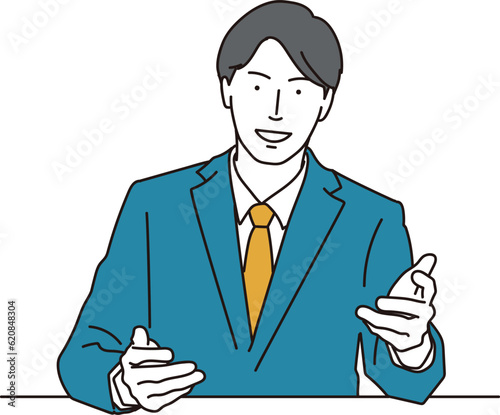 話をするアジア人ビジネスマン