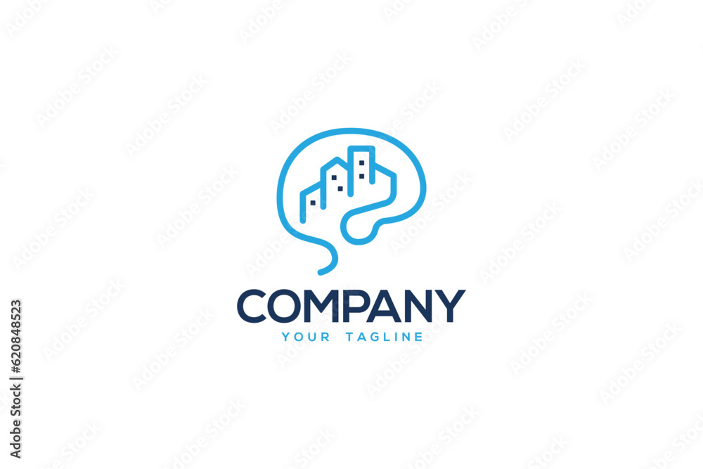 Fototapeta premium Creative logo design depicting a brain with a city inside - Logo Design Template 