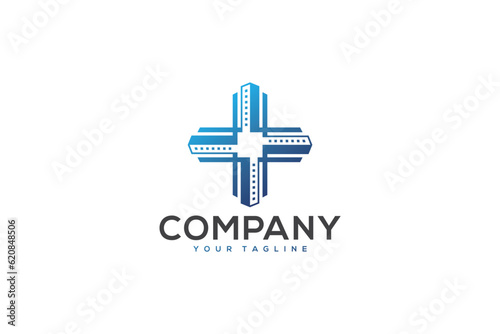 Creative logo design depicting a cross shaped like a city- Logo Design Template 