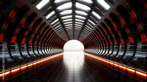 Futuristic Tunnel: Exploring the Dark Corridor. Garage Showroom 