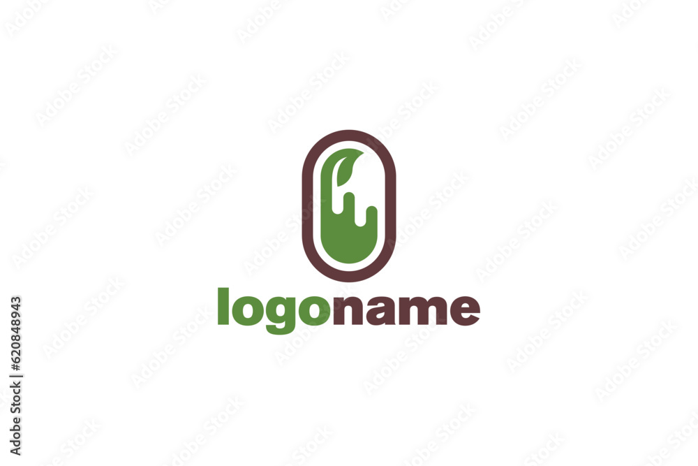 Creative logo design depicting a pill with a leaf inside- Logo Design Template	
