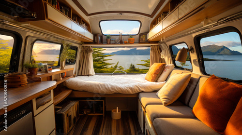 Camper Van Adventure: Enjoying a Serene Landscape View from Within © Bartek