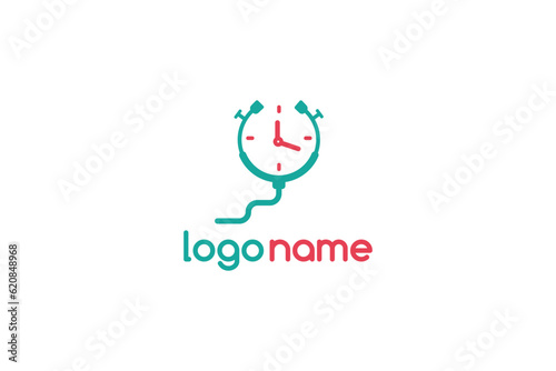 Creative logo design depicting a sthetoscope shaped like a clock- Logo Design Template	
