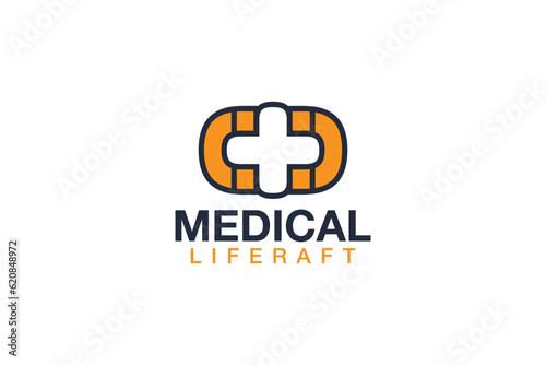 Creative logo design depicting a life raft shaped like a cross- Logo Design Template	
