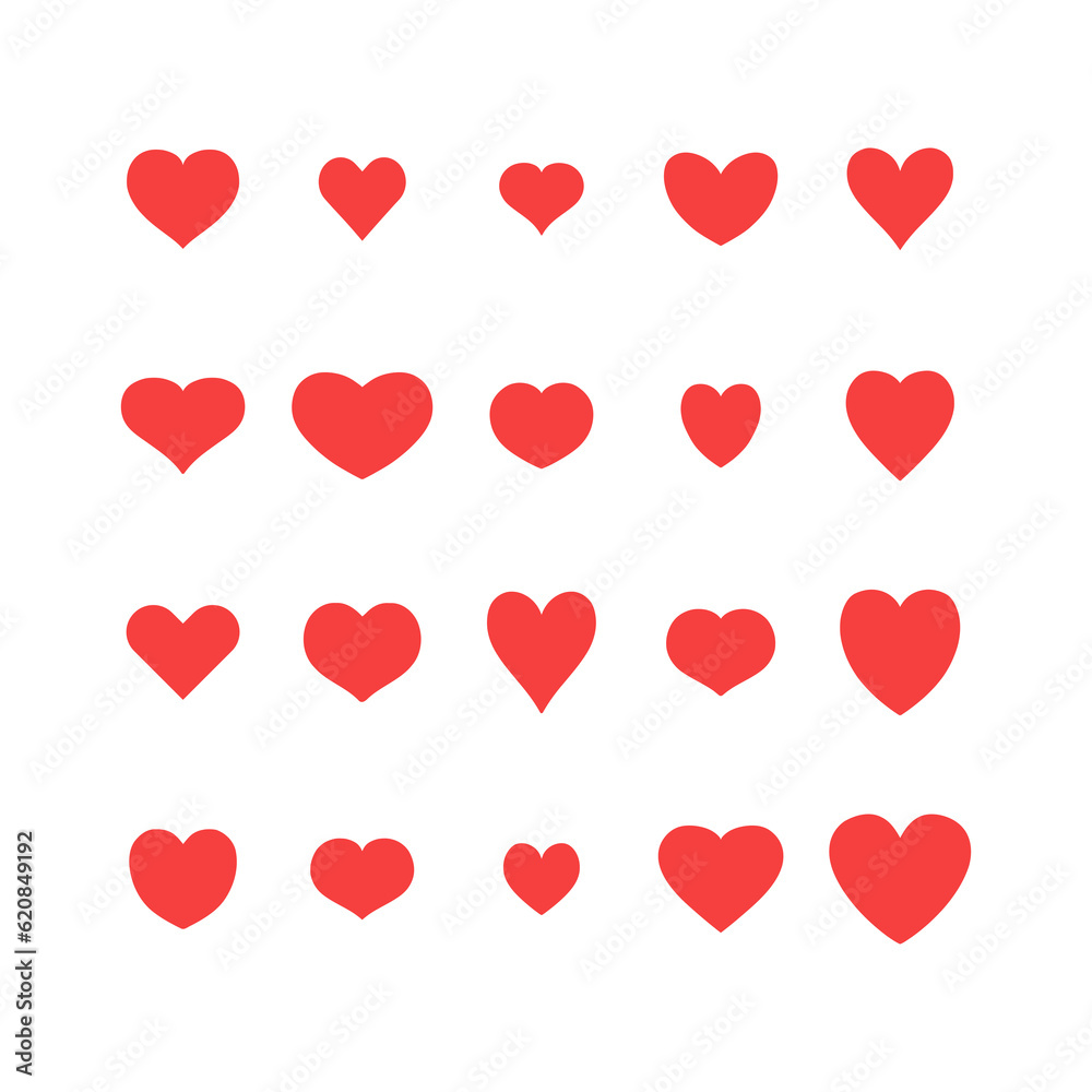 Heart shape symbol set. Icon set of red PNG hearts.