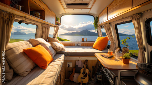 Camper Van Adventure: Enjoying a Serene Landscape View from Within