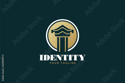 Title: Creative logo design depicting a stone pillar designated to the legal or coporate world. 