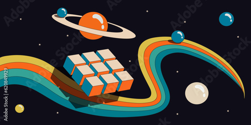 Psychedelic retro art. Inspirational retro poster with geometric elements, retro palette.