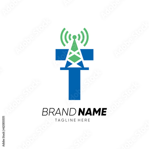 Letter T Tower Signal Logo Design Vector Icon Graphic Emblem Illustration 
